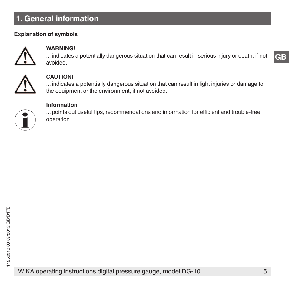 Gb 1. general information | WIKA DG-10 User Manual | Page 5 / 112