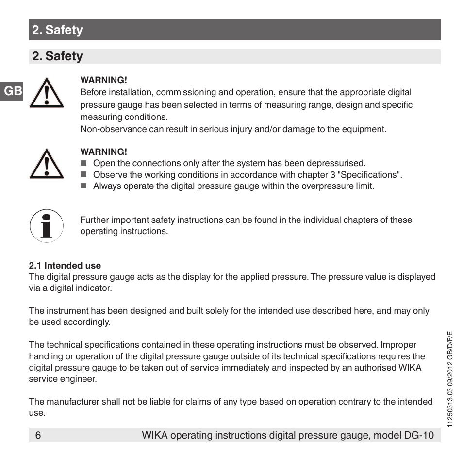 Gb 2. safety 2. safety | WIKA DG-10 User Manual | Page 6 / 112