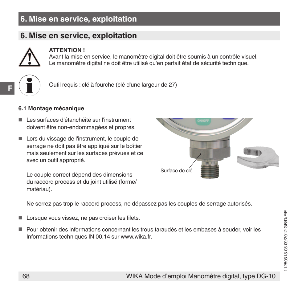 Mise en service, exploitation | WIKA DG-10 User Manual | Page 68 / 112