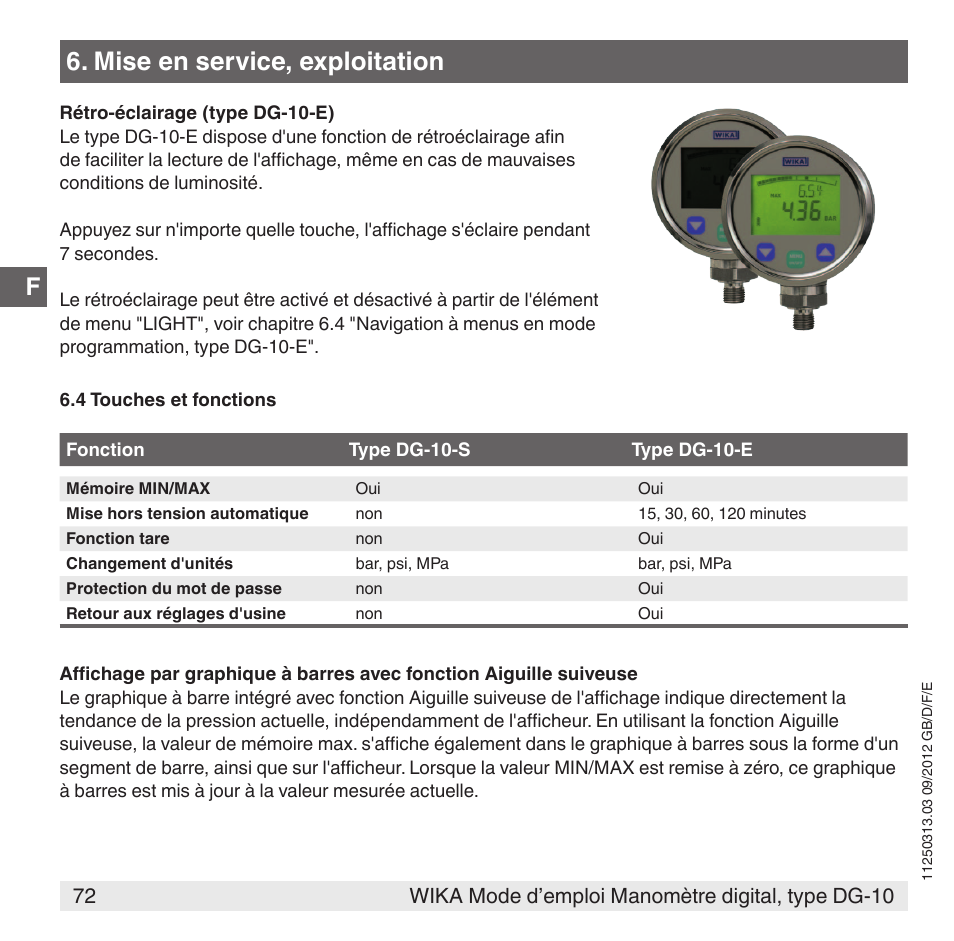 Mise en service, exploitation | WIKA DG-10 User Manual | Page 72 / 112