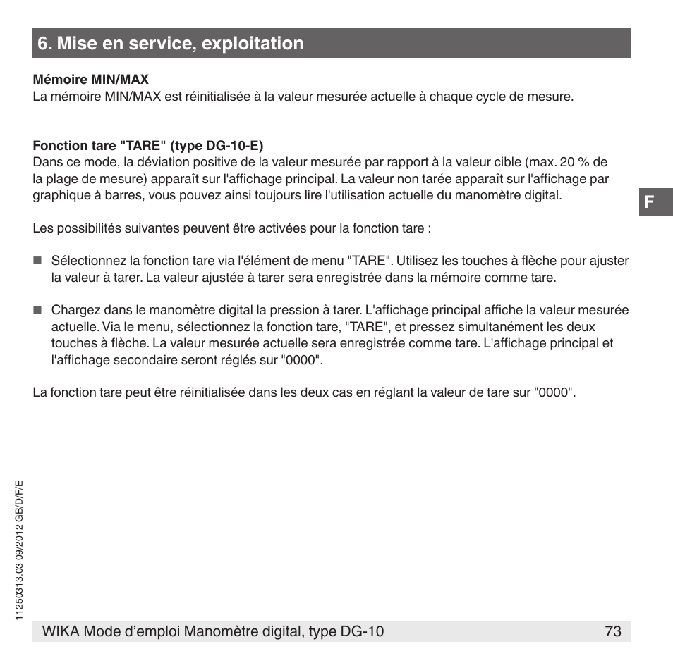 Mise en service, exploitation | WIKA DG-10 User Manual | Page 73 / 112