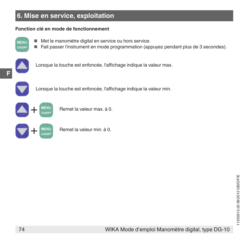 Mise en service, exploitation | WIKA DG-10 User Manual | Page 74 / 112