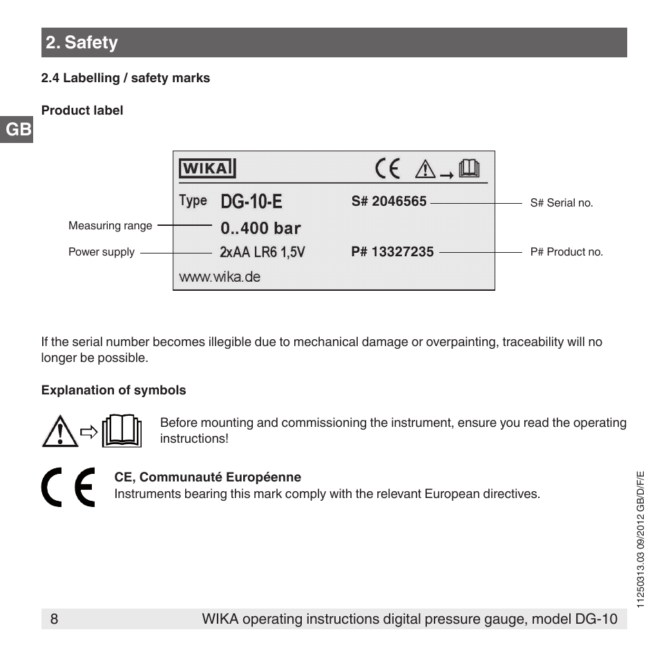 Gb 2. safety | WIKA DG-10 User Manual | Page 8 / 112