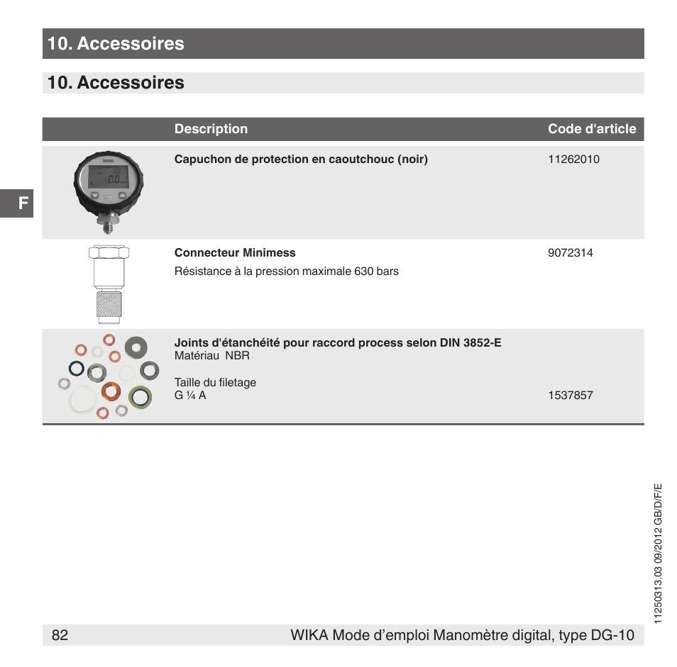 Accessoires | WIKA DG-10 User Manual | Page 82 / 112