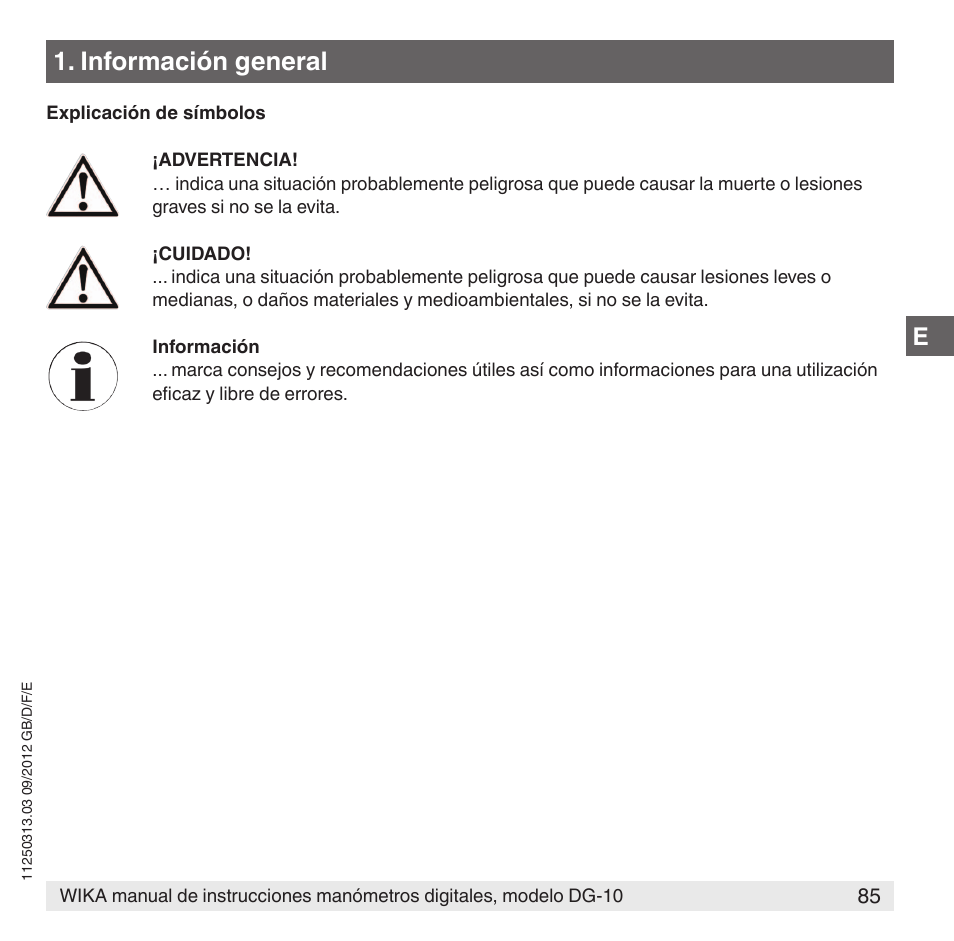 Información general | WIKA DG-10 User Manual | Page 85 / 112