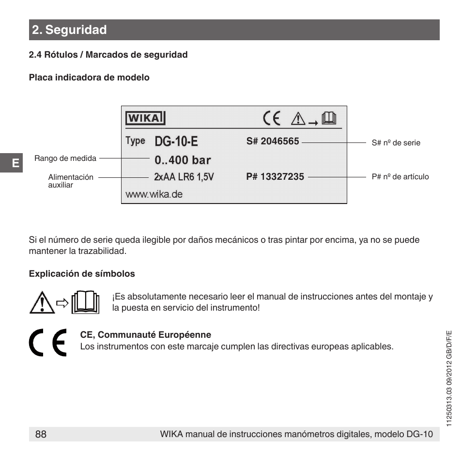 Seguridad | WIKA DG-10 User Manual | Page 88 / 112