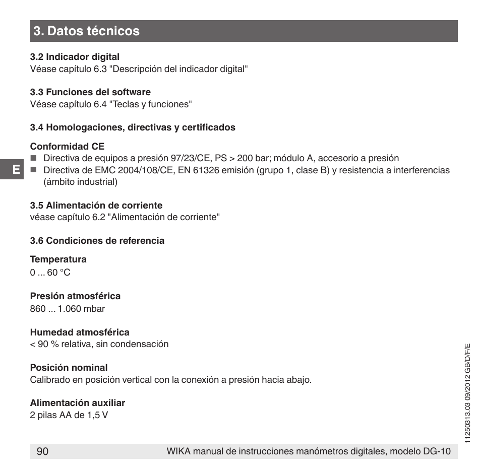 Datos técnicos | WIKA DG-10 User Manual | Page 90 / 112