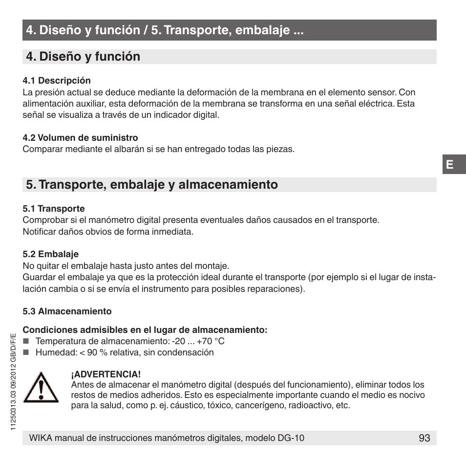 Transporte, embalaje y almacenamiento | WIKA DG-10 User Manual | Page 93 / 112