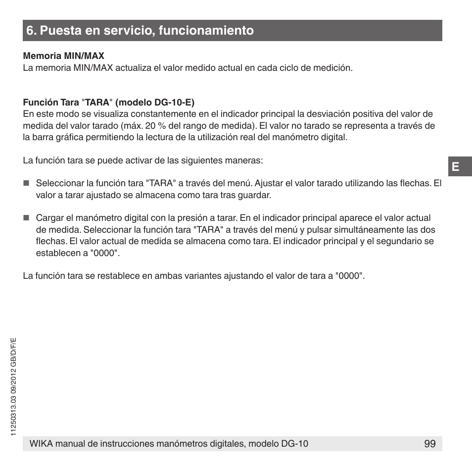 Puesta en servicio, funcionamiento | WIKA DG-10 User Manual | Page 99 / 112