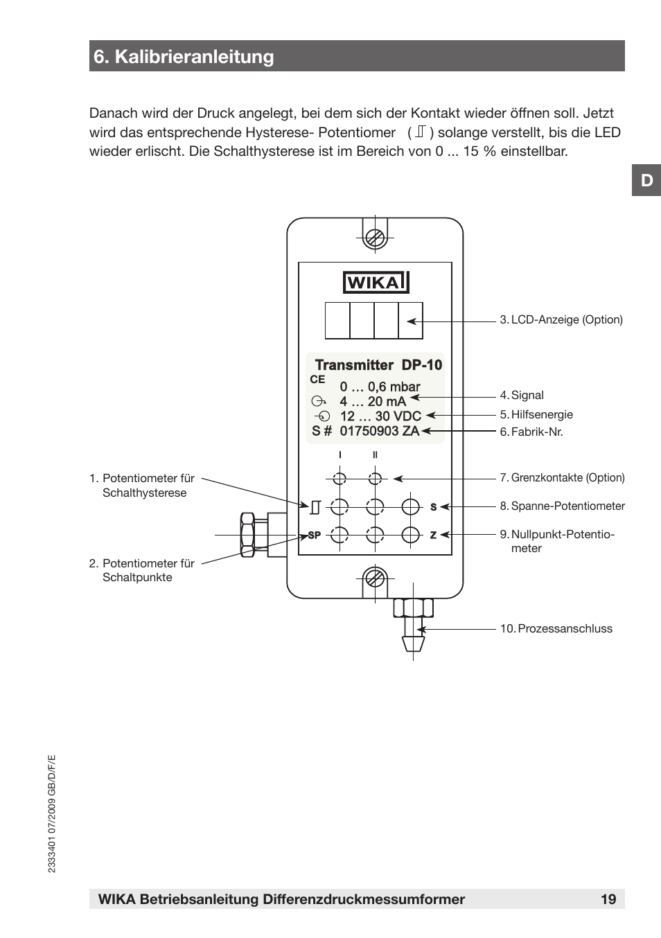 Kalibrieranleitung | WIKA DP-10 User Manual | Page 19 / 44