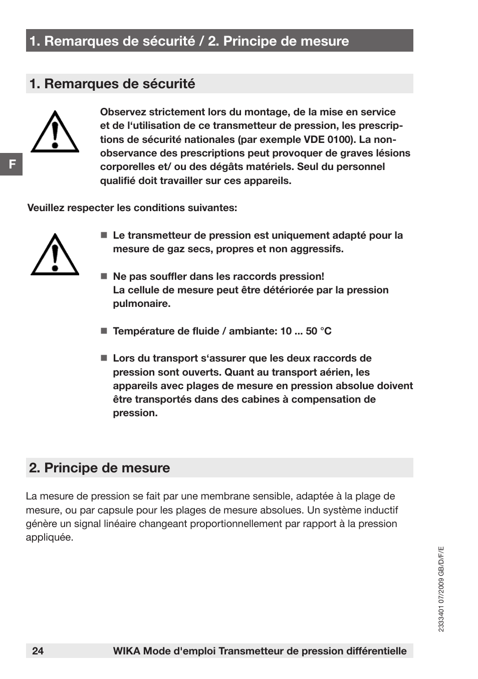Principe de mesure | WIKA DP-10 User Manual | Page 24 / 44