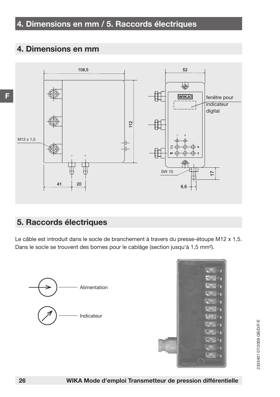 Raccords électriques | WIKA DP-10 User Manual | Page 26 / 44