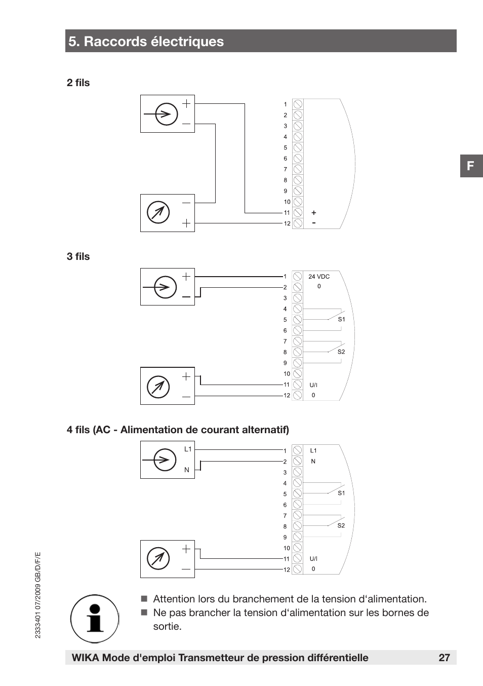 Raccords électriques | WIKA DP-10 User Manual | Page 27 / 44