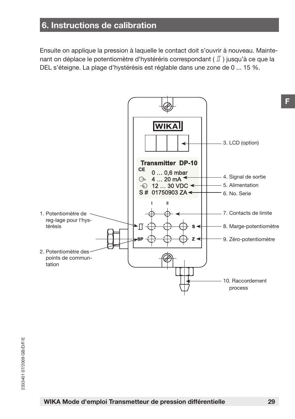 Instructions de calibration | WIKA DP-10 User Manual | Page 29 / 44
