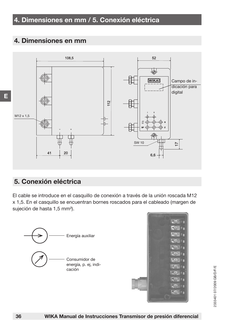 Conexión eléctrica | WIKA DP-10 User Manual | Page 36 / 44