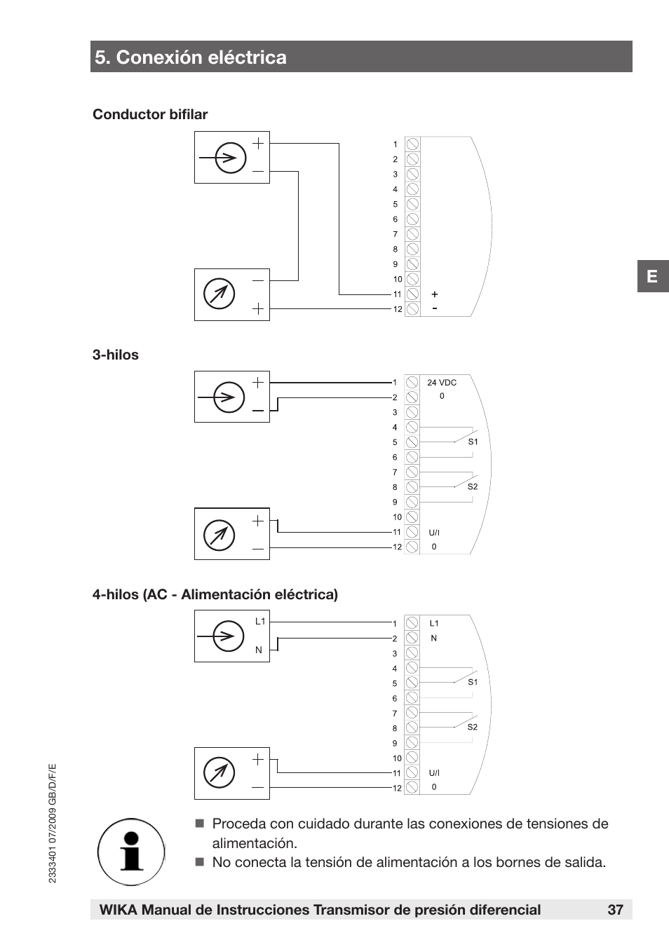 Conexión eléctrica | WIKA DP-10 User Manual | Page 37 / 44