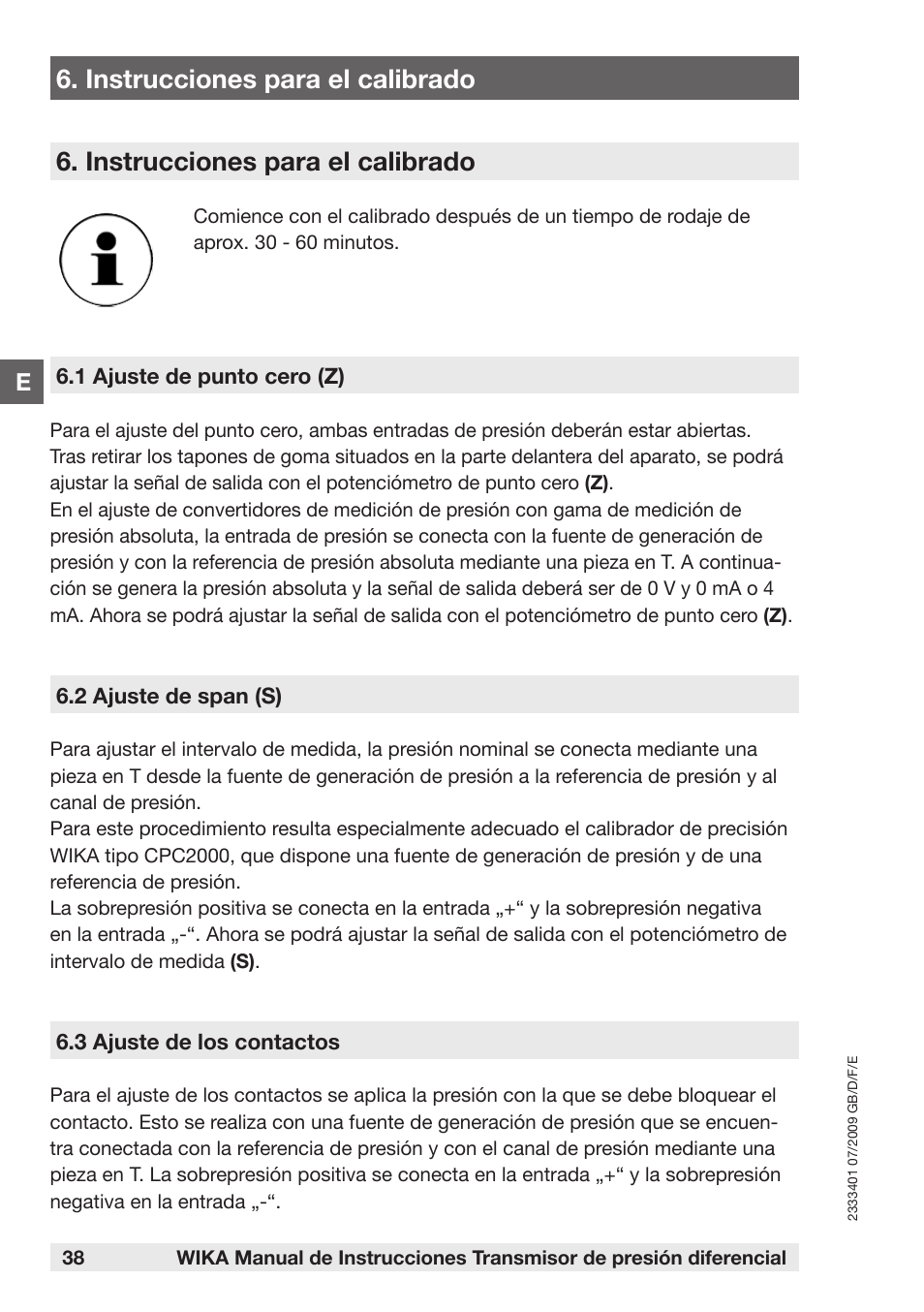 Instrucciones para el calibrado | WIKA DP-10 User Manual | Page 38 / 44
