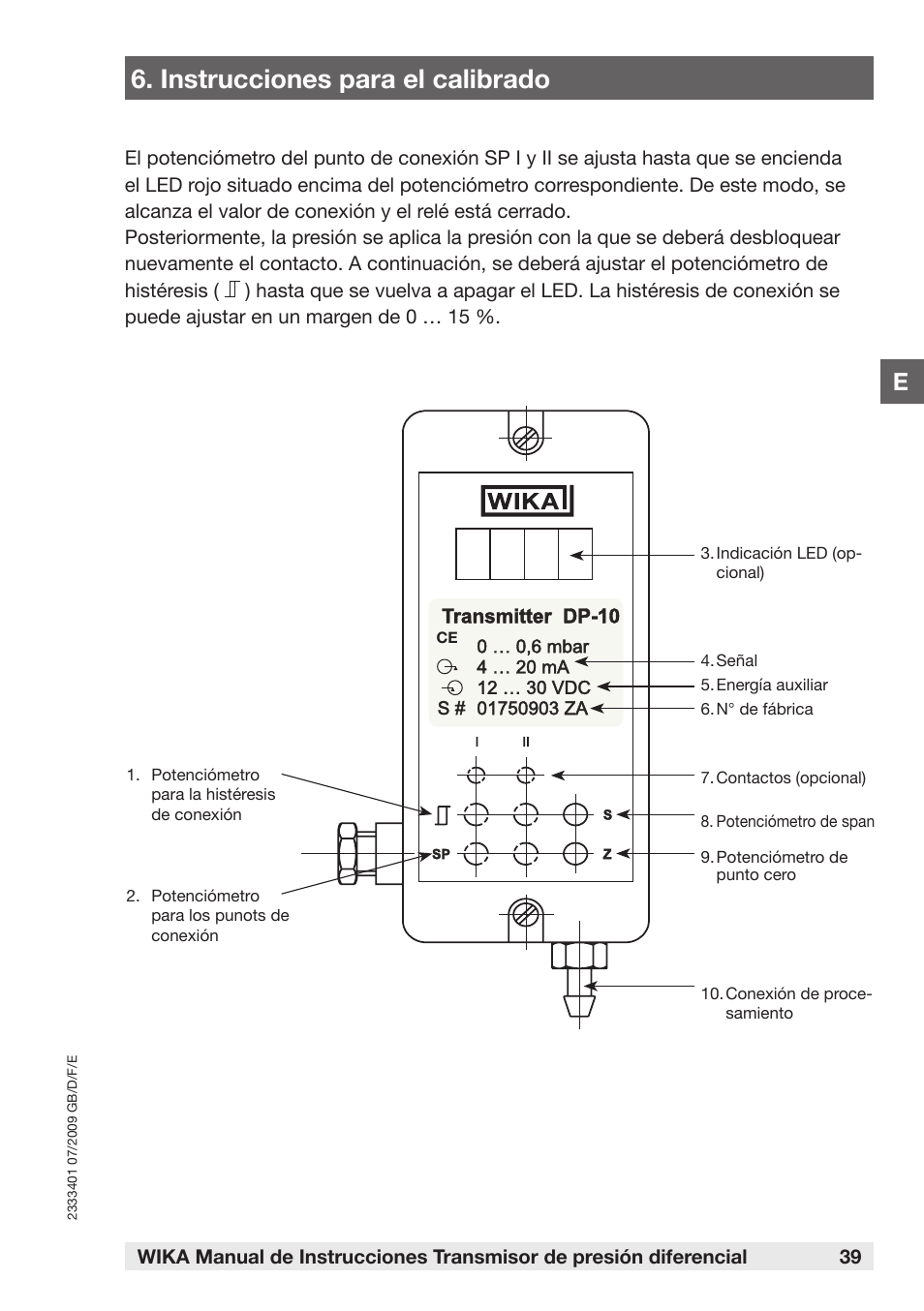 Instrucciones para el calibrado | WIKA DP-10 User Manual | Page 39 / 44