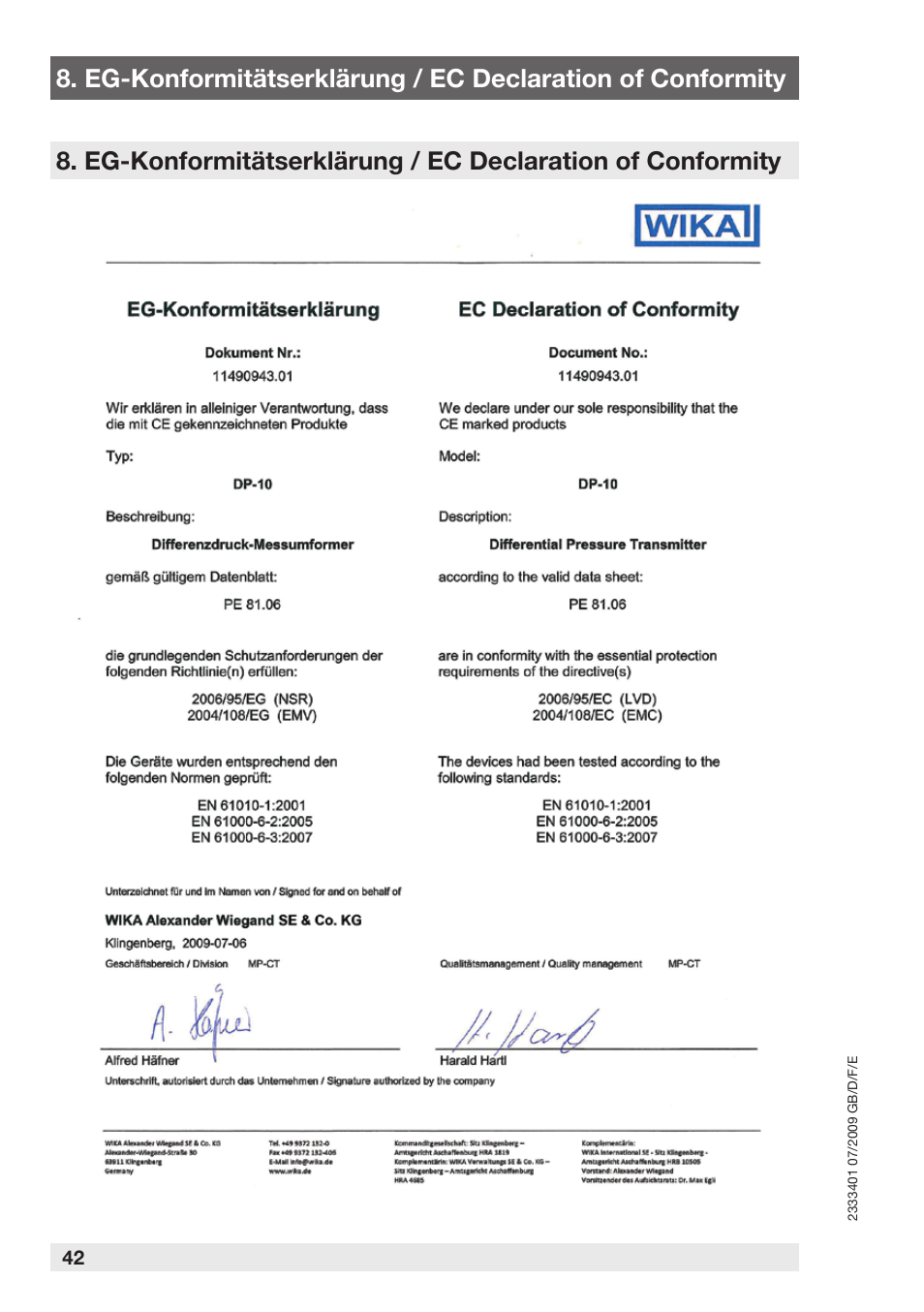 WIKA DP-10 User Manual | Page 42 / 44