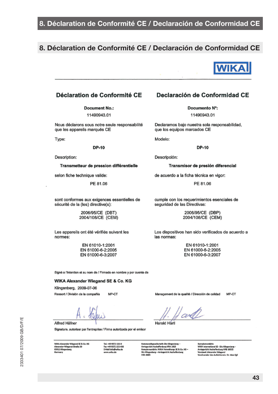 WIKA DP-10 User Manual | Page 43 / 44