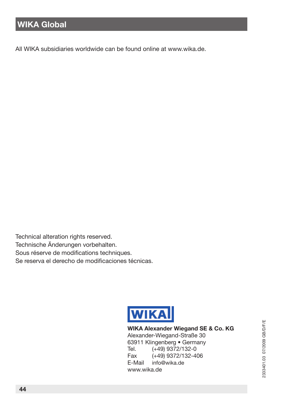 Wika global | WIKA DP-10 User Manual | Page 44 / 44