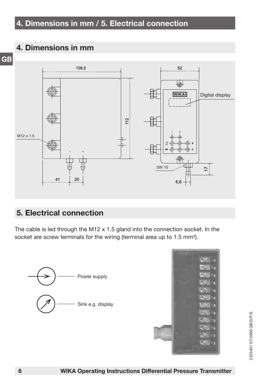 Electrical connection | WIKA DP-10 User Manual | Page 6 / 44