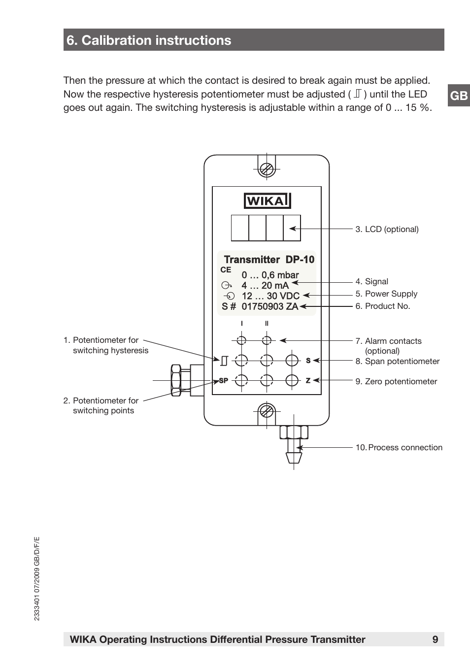 Calibration instructions | WIKA DP-10 User Manual | Page 9 / 44