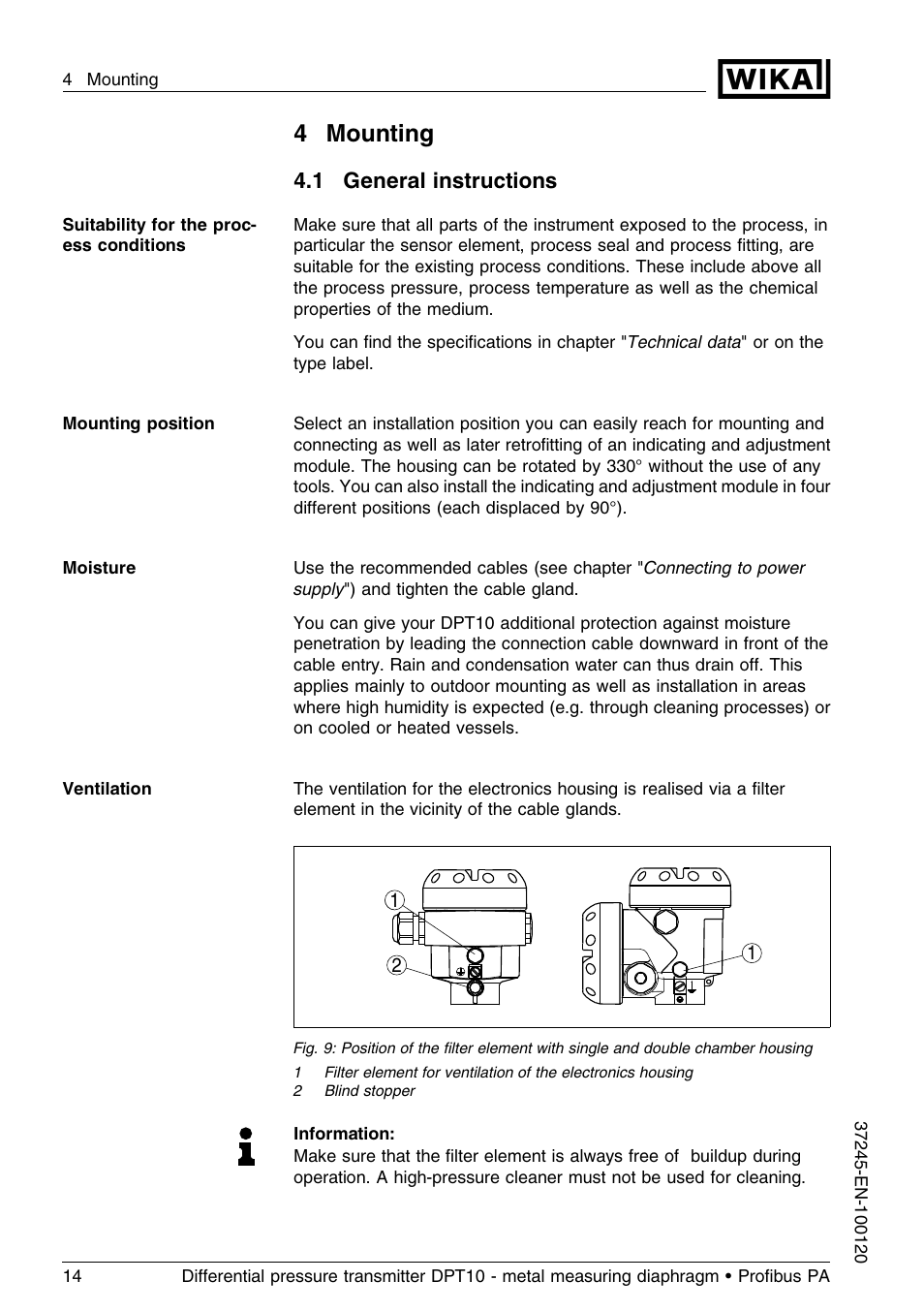 4 mounting, 1 general instructions, 4mounting | WIKA DPT-10 User Manual | Page 14 / 96