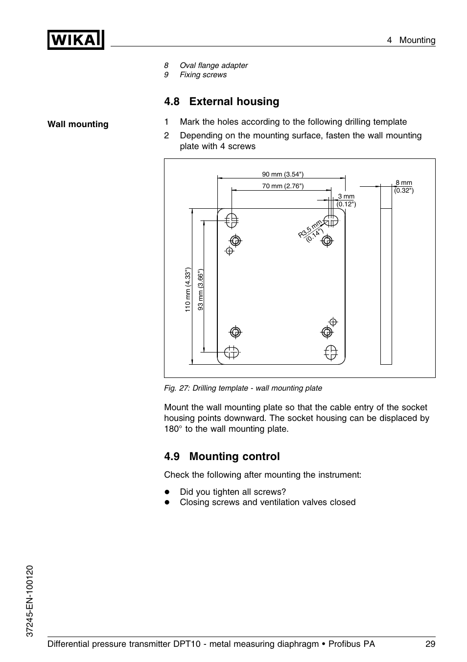 8 external housing, 9 mounting control | WIKA DPT-10 User Manual | Page 29 / 96