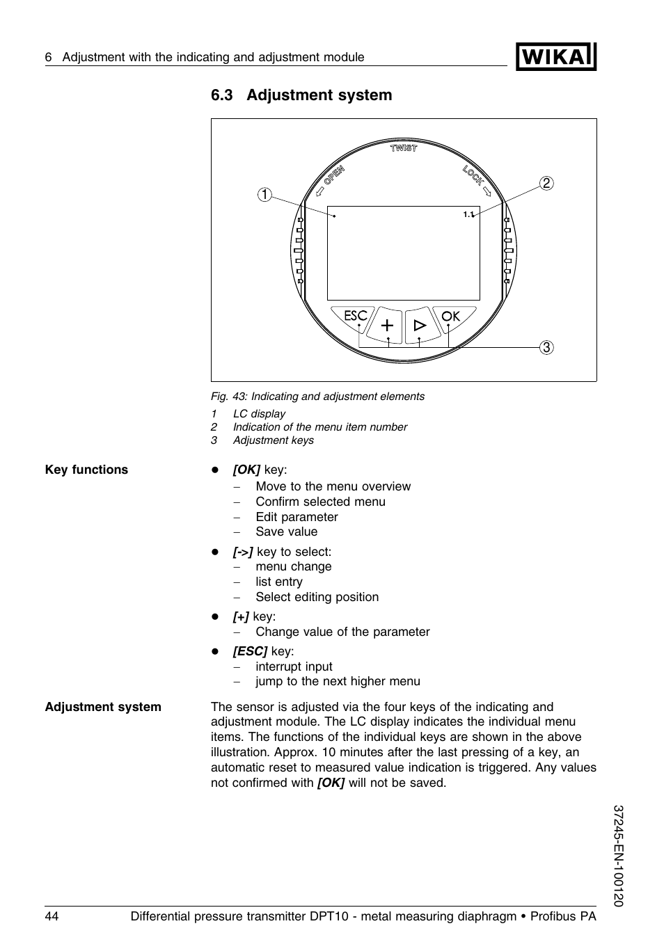 3 adjustment system | WIKA DPT-10 User Manual | Page 44 / 96
