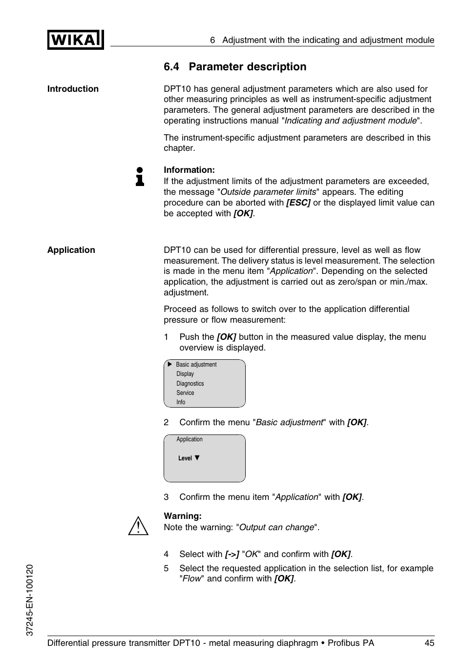 4 parameter description | WIKA DPT-10 User Manual | Page 45 / 96