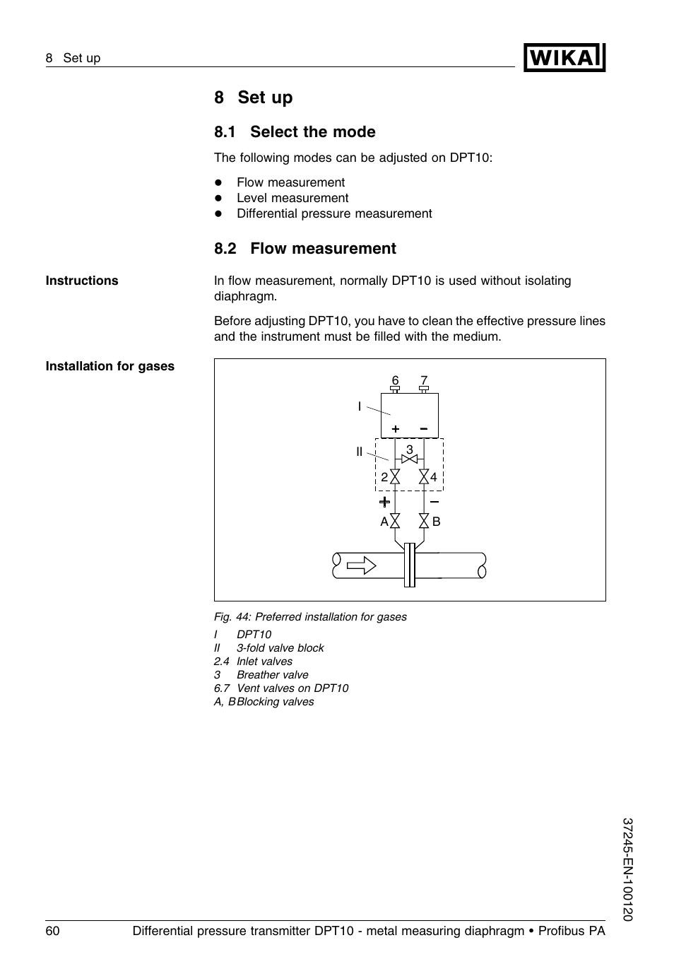 8 set up, 1 select the mode, 2 flow measurement | 8set up | WIKA DPT-10 User Manual | Page 60 / 96