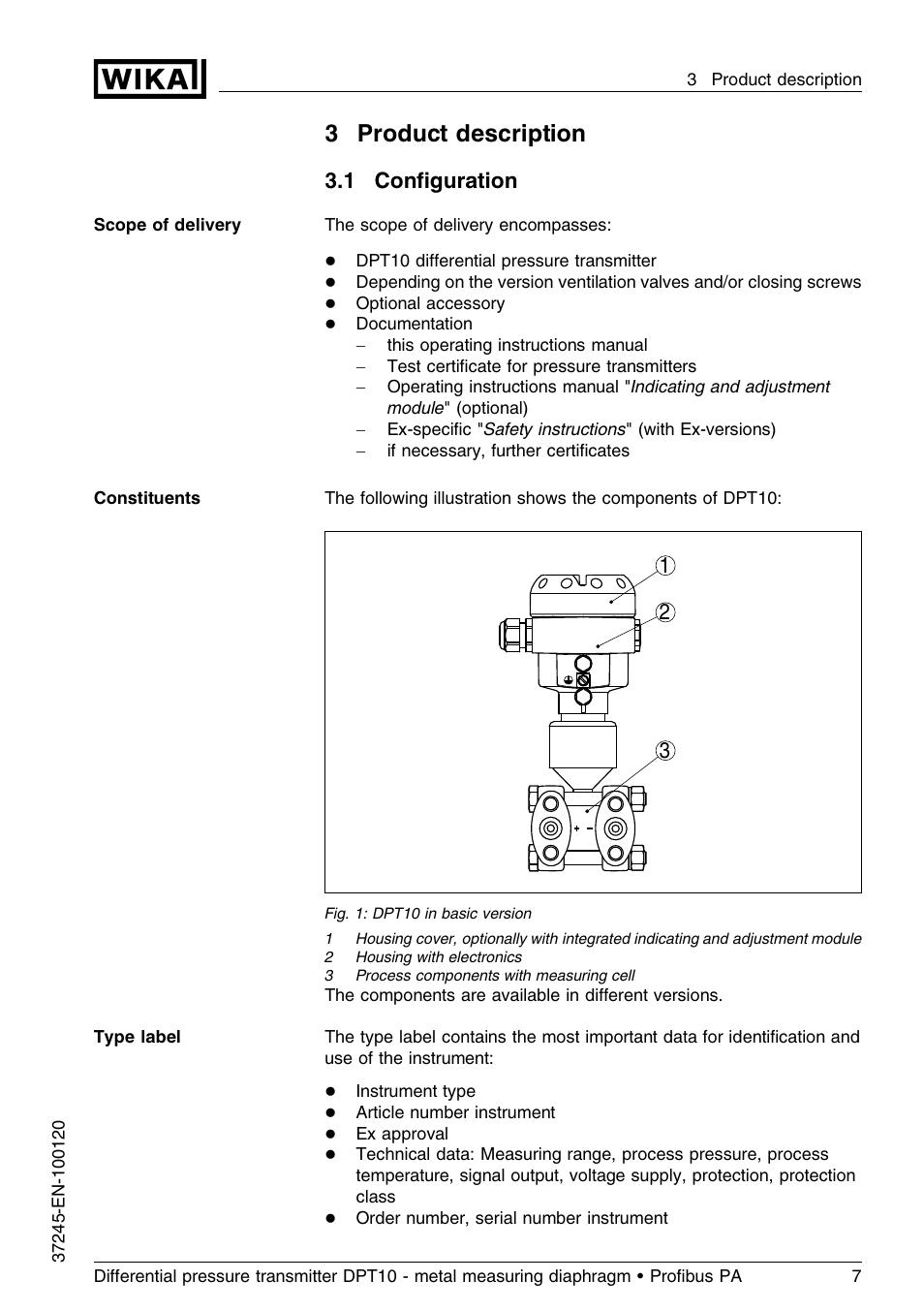 3 product description, 1 configuration, 3product description | 1 conﬁguration | WIKA DPT-10 User Manual | Page 7 / 96