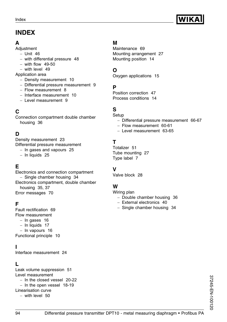 Index | WIKA DPT-10 User Manual | Page 94 / 96