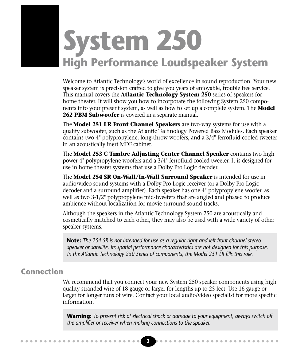 System 250, High performance loudspeaker system, Tlantic | Atlantic Technology 253 C User Manual | Page 2 / 8