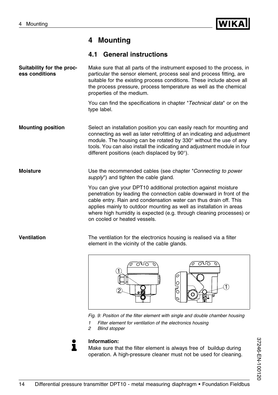 4 mounting, 1 general instructions, 4mounting | WIKA DPT-10 User Manual | Page 14 / 92