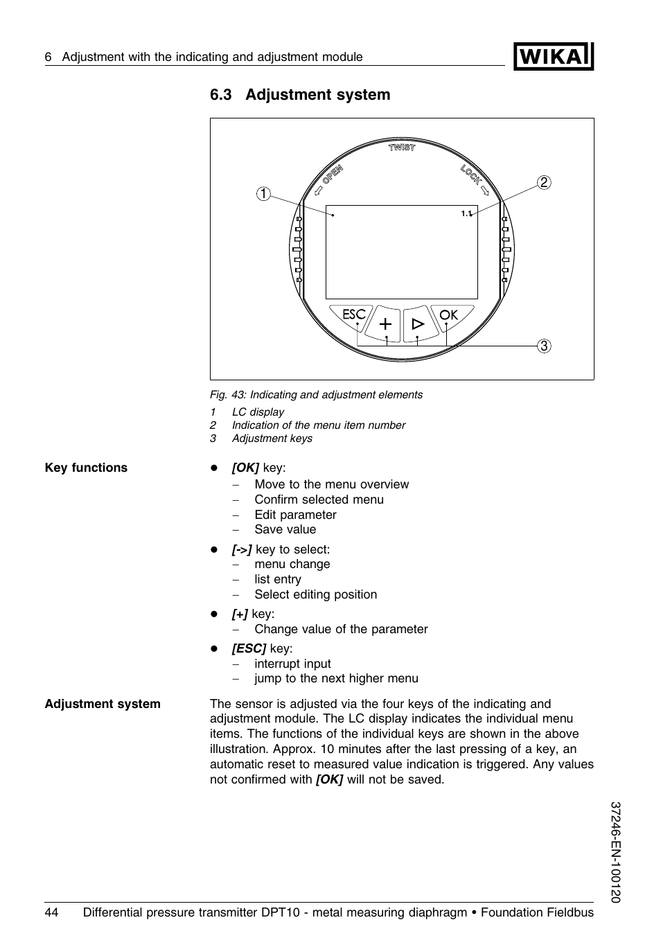 3 adjustment system | WIKA DPT-10 User Manual | Page 44 / 92