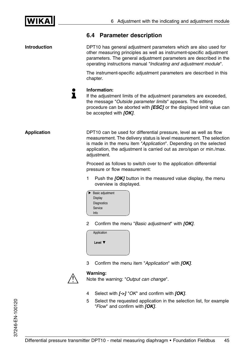 4 parameter description | WIKA DPT-10 User Manual | Page 45 / 92