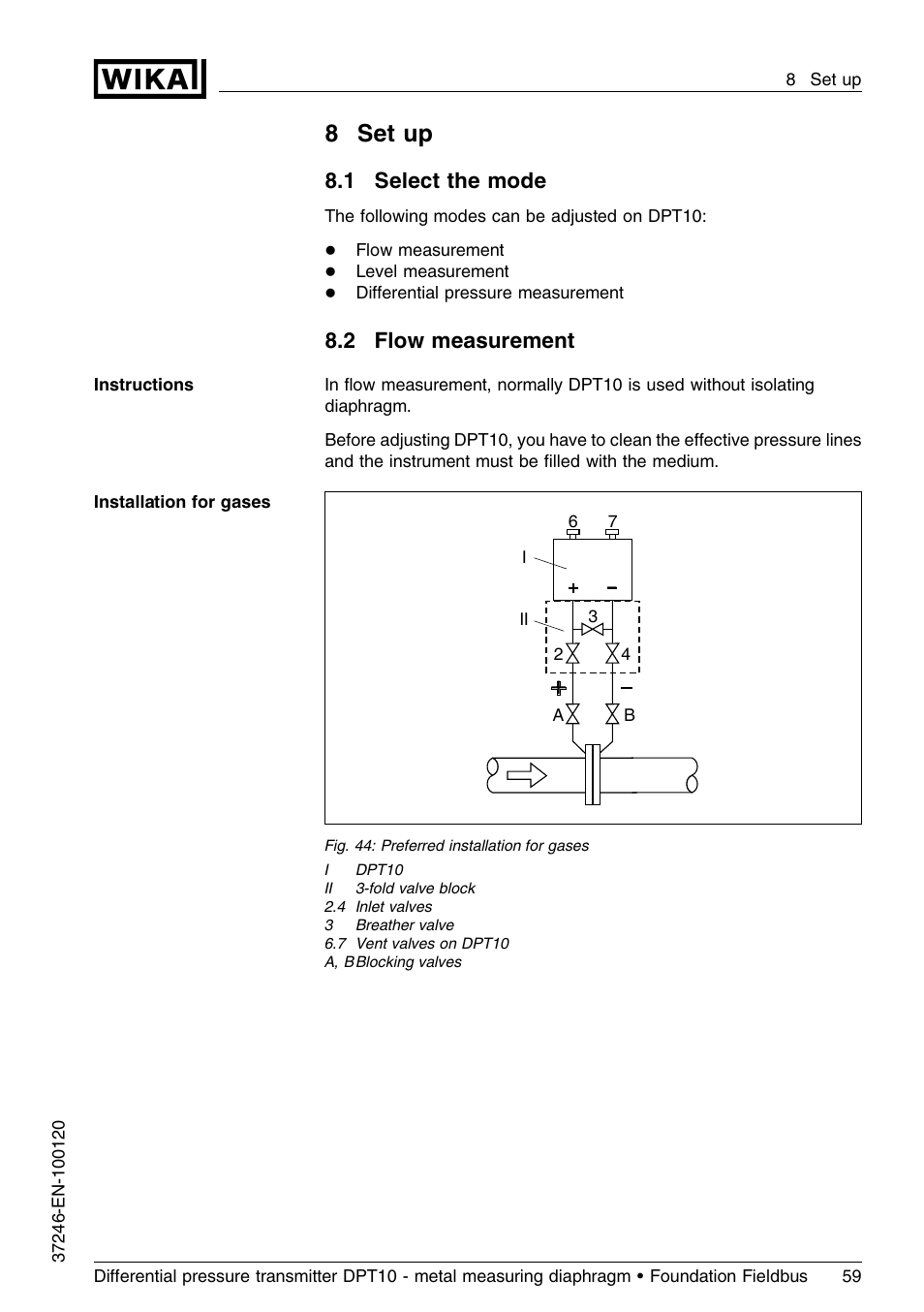 8 set up, 1 select the mode, 2 flow measurement | 8set up | WIKA DPT-10 User Manual | Page 59 / 92