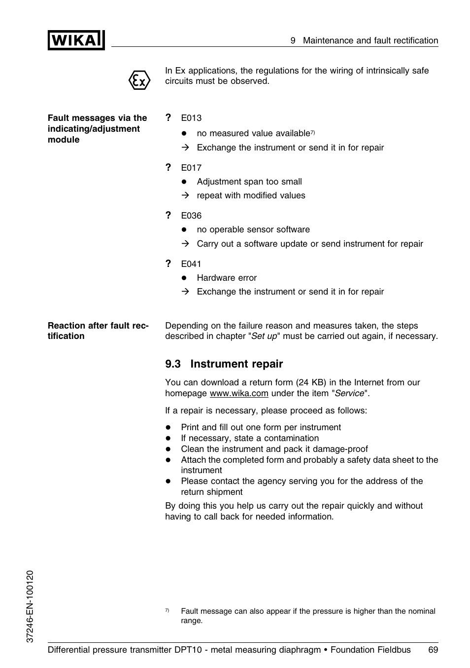 3 instrument repair | WIKA DPT-10 User Manual | Page 69 / 92