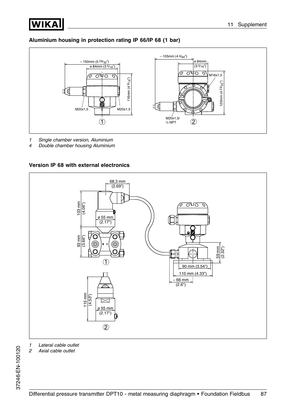 Version ip 68 with external electronics | WIKA DPT-10 User Manual | Page 87 / 92