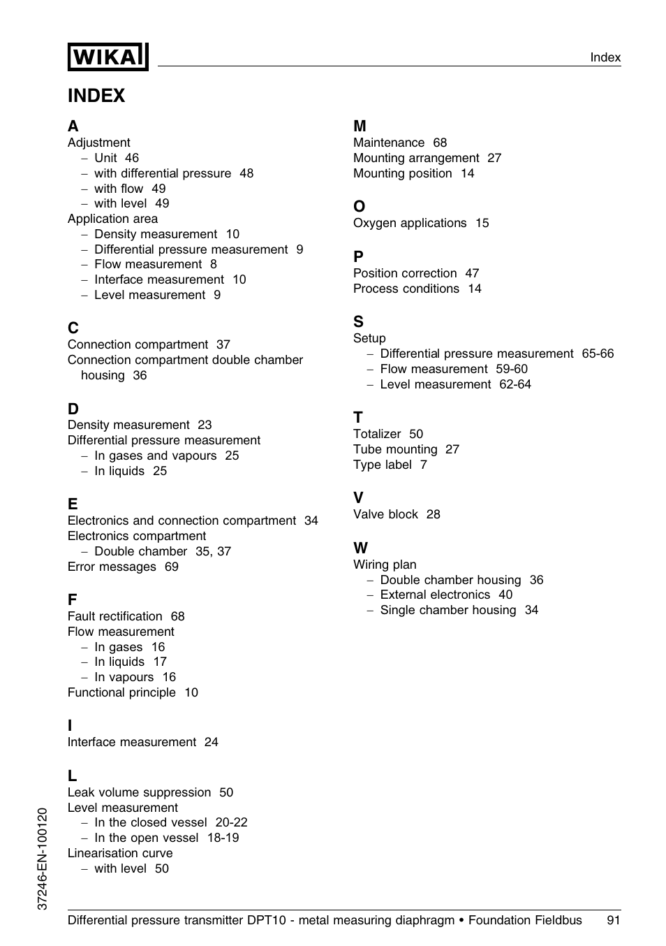 Index | WIKA DPT-10 User Manual | Page 91 / 92