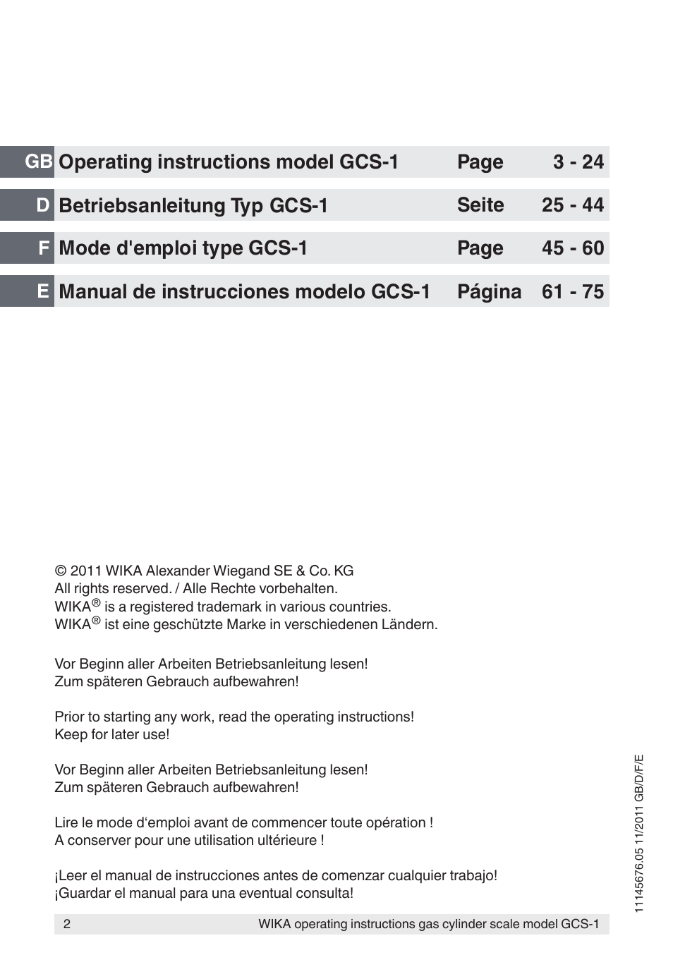 Gb d f e | WIKA GCS-1 User Manual | Page 2 / 76
