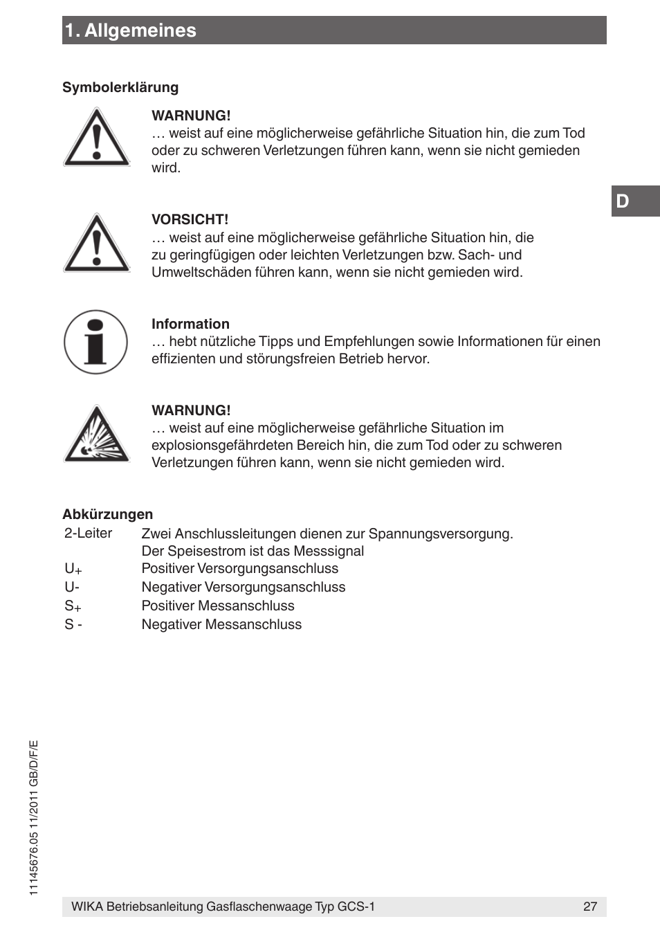 Allgemeines | WIKA GCS-1 User Manual | Page 27 / 76