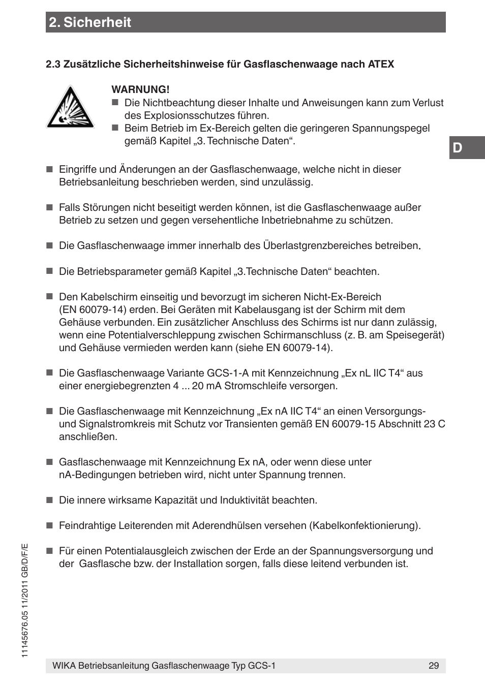 Sicherheit | WIKA GCS-1 User Manual | Page 29 / 76