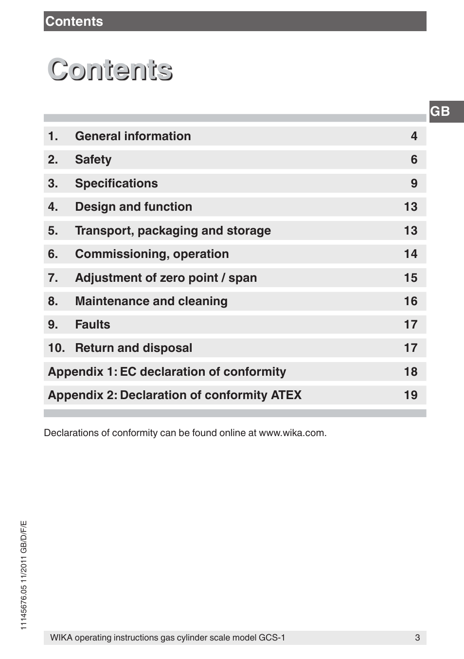 WIKA GCS-1 User Manual | Page 3 / 76