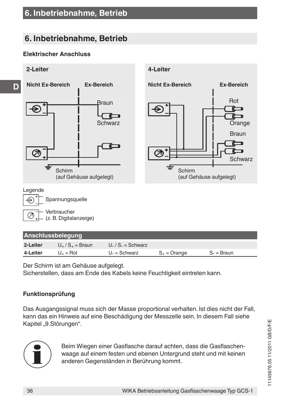 Inbetriebnahme, betrieb | WIKA GCS-1 User Manual | Page 36 / 76