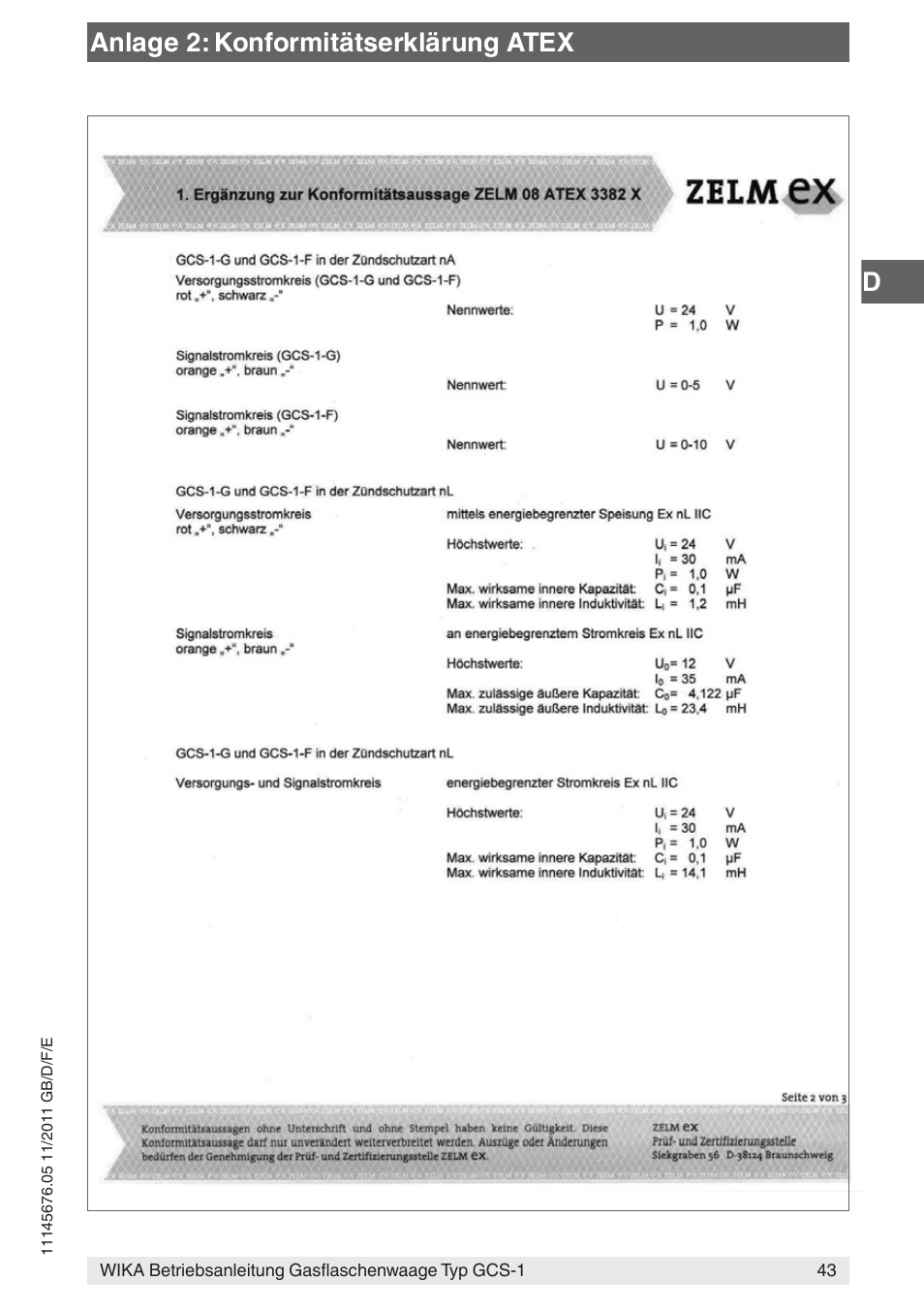Danlage 2: konformitätserklärung atex | WIKA GCS-1 User Manual | Page 43 / 76