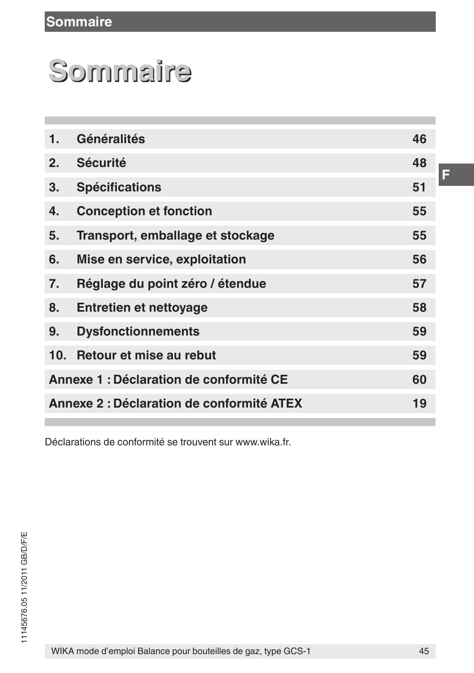 Sommaire | WIKA GCS-1 User Manual | Page 45 / 76