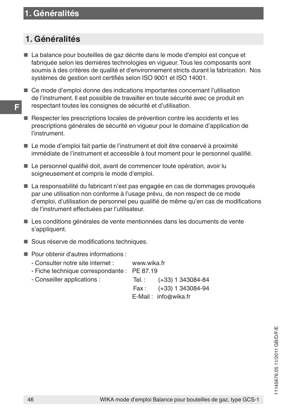 Généralités | WIKA GCS-1 User Manual | Page 46 / 76
